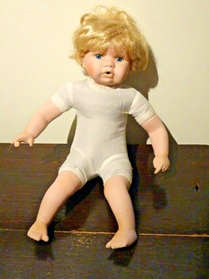 Vintage Leonardo Collection Porcelain Doll Blonde Hair Blue Eyes