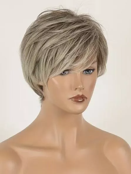 NWT Short Hair Wigs for Women Khaki Ombre With Skewed Bangs 6 inch
