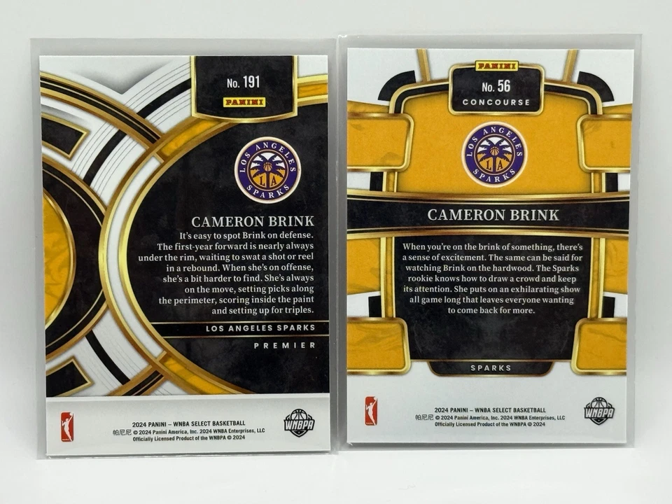 2024 Select WNBA Premier #191 & Concourse #56 Cameron Brink RCs (LOT OF 2) - Image 2 of 2