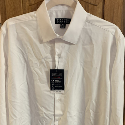 Bergamo New York Men's Fitted Dress Shirt White 4 Way Stretch M 15-15.5 34/35