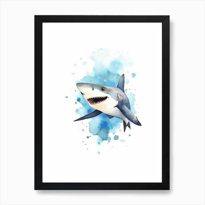 Cartoon Aquarell Whitetip Reef S gerahmtes Wandbild Poster Leinwanddruck Bild