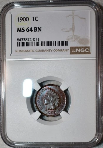 NGC MS-64 BN 1900 Indian Head Cent, Beautifully Toned specimen.