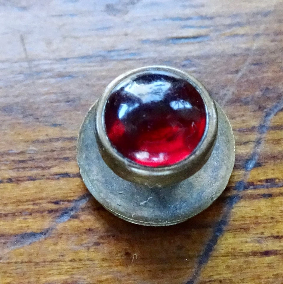 antique vintage bright red glass gold tone collar stud dress button -433 - Image 2 of 3