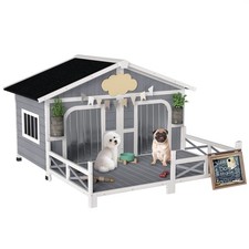 Dog House Outdoor, Wooden Dog Kennel Weatherproof Grey 915x145x850 mm