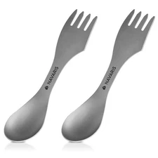 Titanium Spork Camping Utensils (Set of 2) - 3-in-1 Fork, Spoon, Knife Cutler...