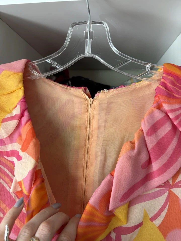 Mini Vestido Floral Psicodélico Rosa Vintage Años 60 Años 70 Mod Hippie Gogo S 💘 Foto 4 de 4