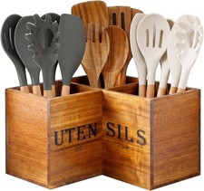 Acacia Wood Utensil Holder for Kitchen Counter Large Spatula Spoon Holder