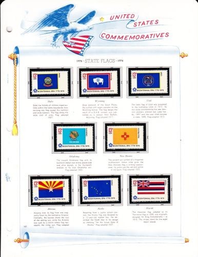 U S 1976 Commemorative13c State Flags Mint NH on White Ace Album Pages - 6 Scans