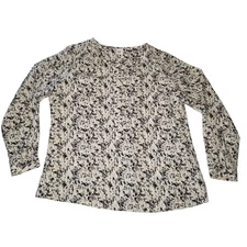 Cabi Women’s V Neck Large Black White Gray Abstract Career Casual Blouse Flowy