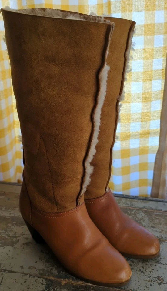 复古 BASS 皮革 + SHERPA + 绒面革女式 5.5 M 码高靴人造皮 — 第 2/4 张图片