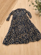 Navy & Beige Ikat Print Maxi Dress – Size 48 (UK 18-20) – Boho Loose Fit
