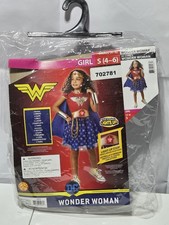 NWT Girls Wonder Woman Costume Size 4-6 Dress Cape Belt Lasso 2 Gantlets  Tiara