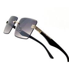 CLASSY Elegant Sophisticated Modern Retro SUN GLASSES Gold Metal Rimless Frame