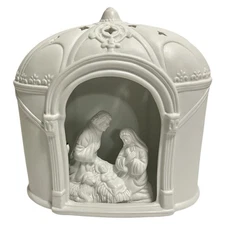 VTG Caldor Dome Bisque Porcelain Nativity Scene Lighted Bethlehem Pure White