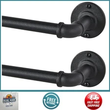 2 Pack Industrial Curtain Rods 28-48" Blackout Wrap Around 33-45" Black