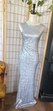 David Meister Women's Silver Sequin Sleeveless Long Gown Dress Size 2