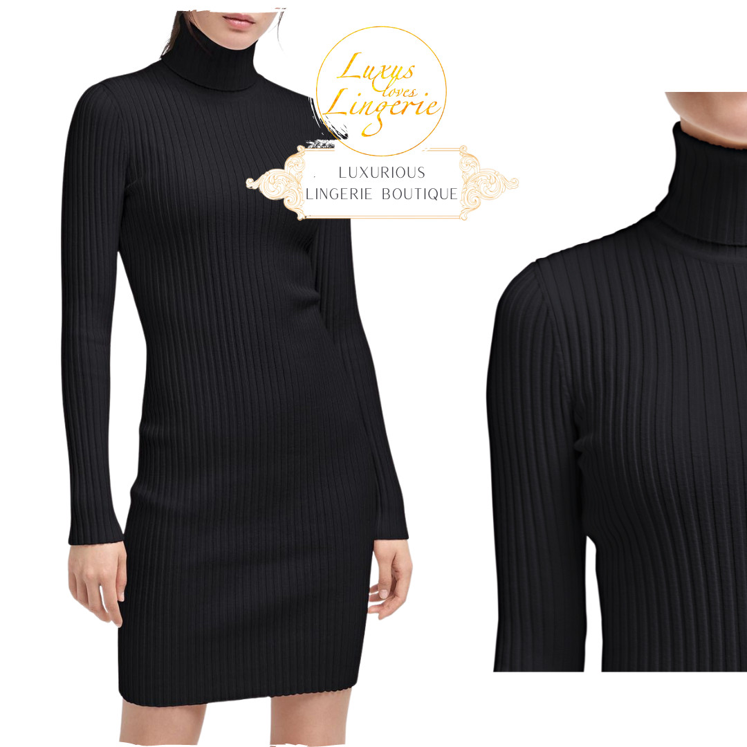 Merino Rib Dress By Wolford S Black Dress With Roll Neck 65% Virgin Wool