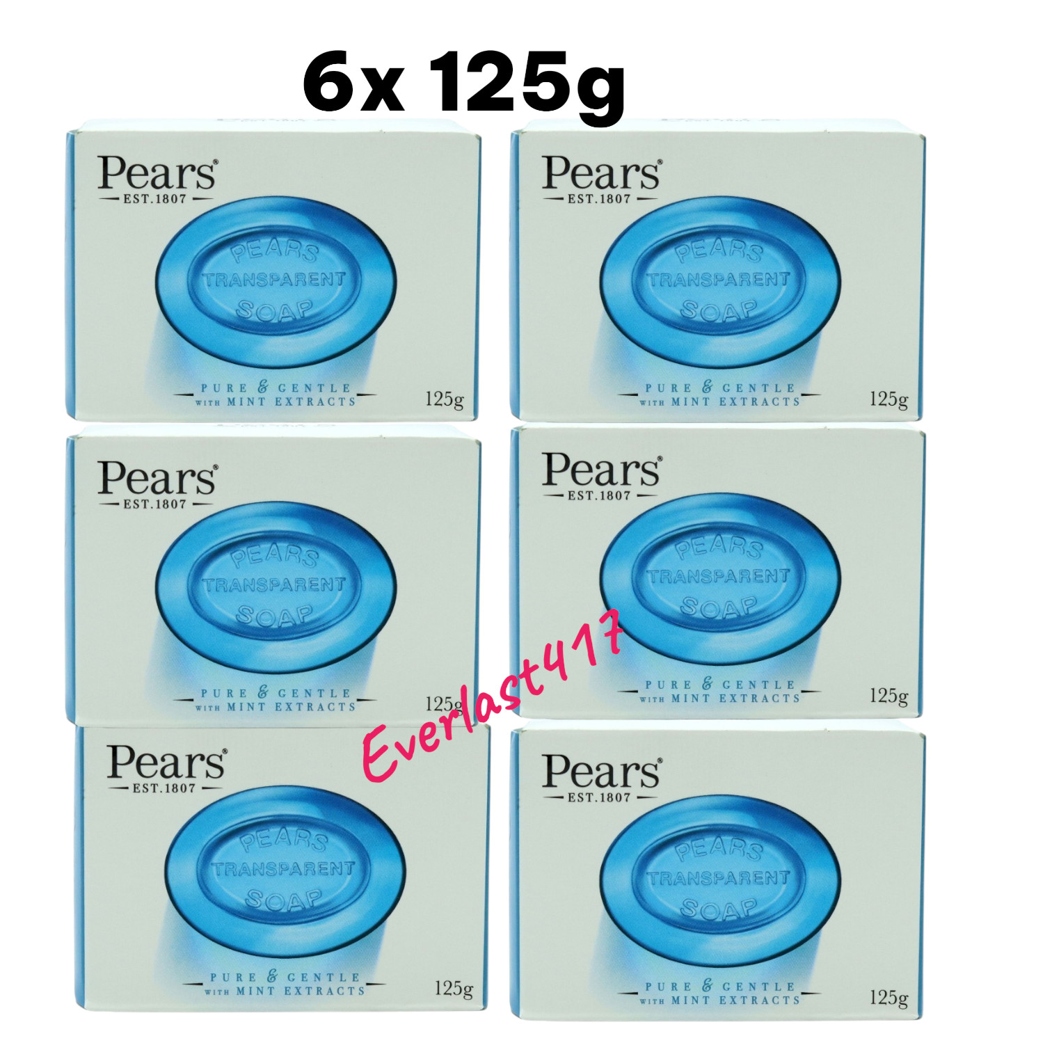 Pears Pure And Gentle Soap With Mint Extract 6x 125g makes skin soft and supple