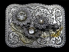 RL15106  FLORAL ORNAMENTAL  ART FASHION SILVERTONE BELT BUCKLE