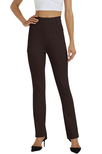 Women Bussiness Slacks Pant Soft Comfy Elastic Casual Stretch Bootcut Trousers - Picture 58 of 66