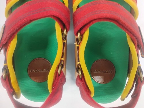 COACH Trail Webbed Straps Leather Trim Womens Sz 11B Platform Multicolor Sandals - Picture 18 of 21