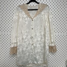 COLESCE COUTURE LINGERIE Beige Midi Satin Robe Women's Medium Made In USA VTG