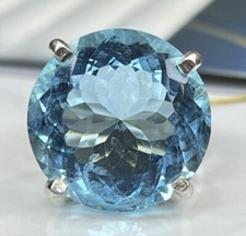 Natural Large Blue Topaz Ring Solid Silver 20X20MM Round Cut Women  s Ring
