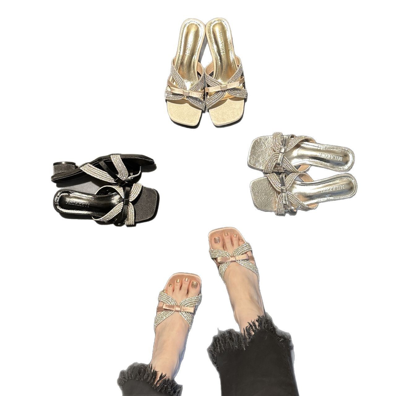 PANTOFOLA D’ORO Scarpe Mueller tacco quadrato sandali ciabatte donna 2025 strass tacco alto