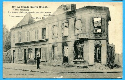 Old postcard: Creil bombed - The grant office destroyed by an incendiary bomb
