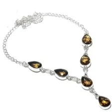 Smoky Topaz Gemstone Handmade 925 Sterling silver Jewelry Necklace Size 18