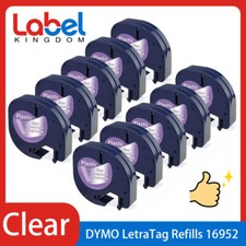 Compatible Dymo LetraTag 16952 Clear Refill 12mm Plastic Label Tape LT-100H