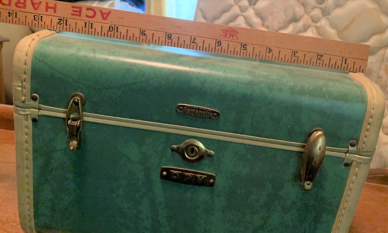 Vintage SAMSONITE SMALL Marbled Turquoise Suitcase Shwayder Bros