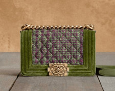 CHANEL Velvet and Quilted Plaid Tweed Small B...