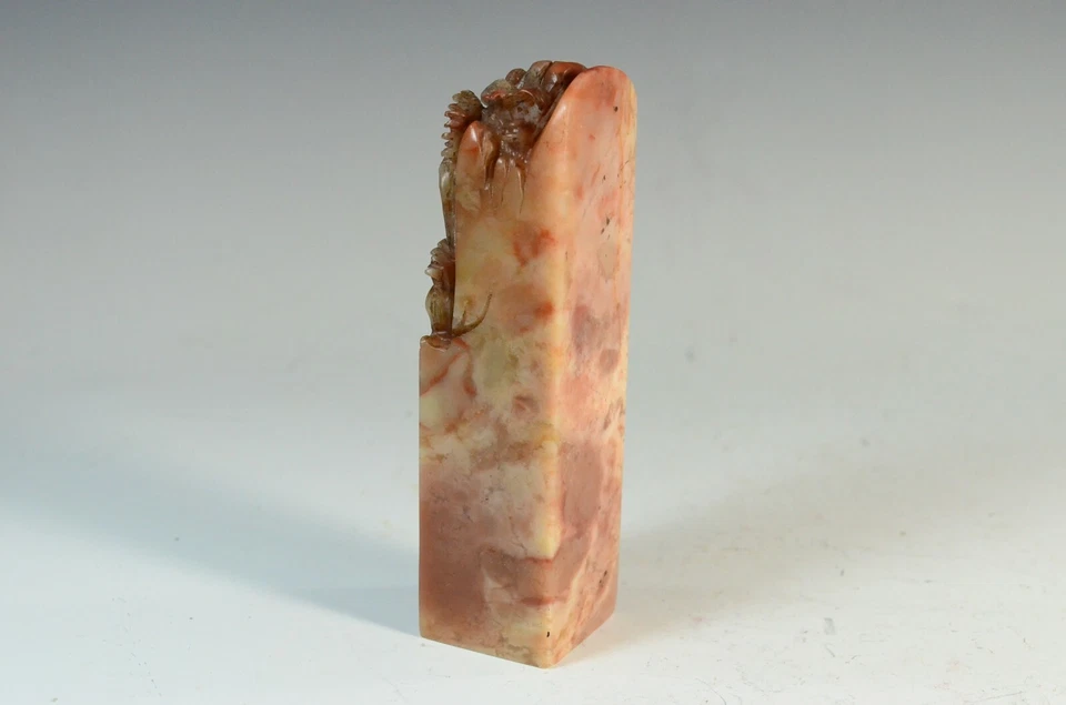 ⭕️ Sello erudito de piedra de jabón chino fino con soporte de madera dura, años 1900 Foto 2 de 4