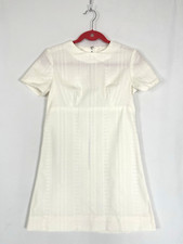Vintage 1960s Cotton Crochet Lace Eyelet Off White XS/S Empire Mini Shift Dress