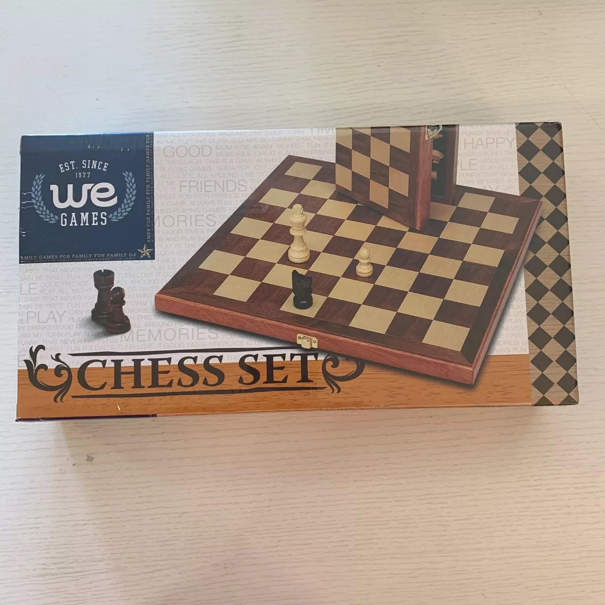 WE Games Chess Set Wood Travel 11.5 Walnut Folding Board Staunton Style