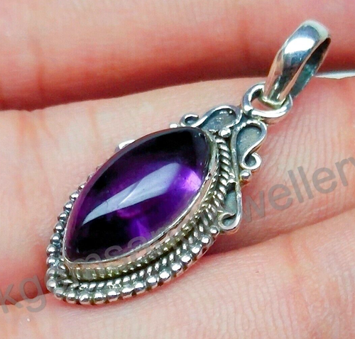Grand pendentif ovale en argent sterling 925 pierre précieuse améthyste
