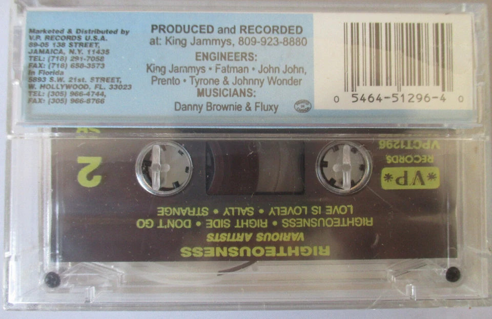 RIGHTEOUSNESS -VARIOUS ARTISTS REGGAE CASSETTE TAPE VP RECORDS -NEW - Image 2 of 2