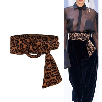 Leopard Wide Waist Belt for Women Soft Wrap Around Self Tied Sash Waistband Belt