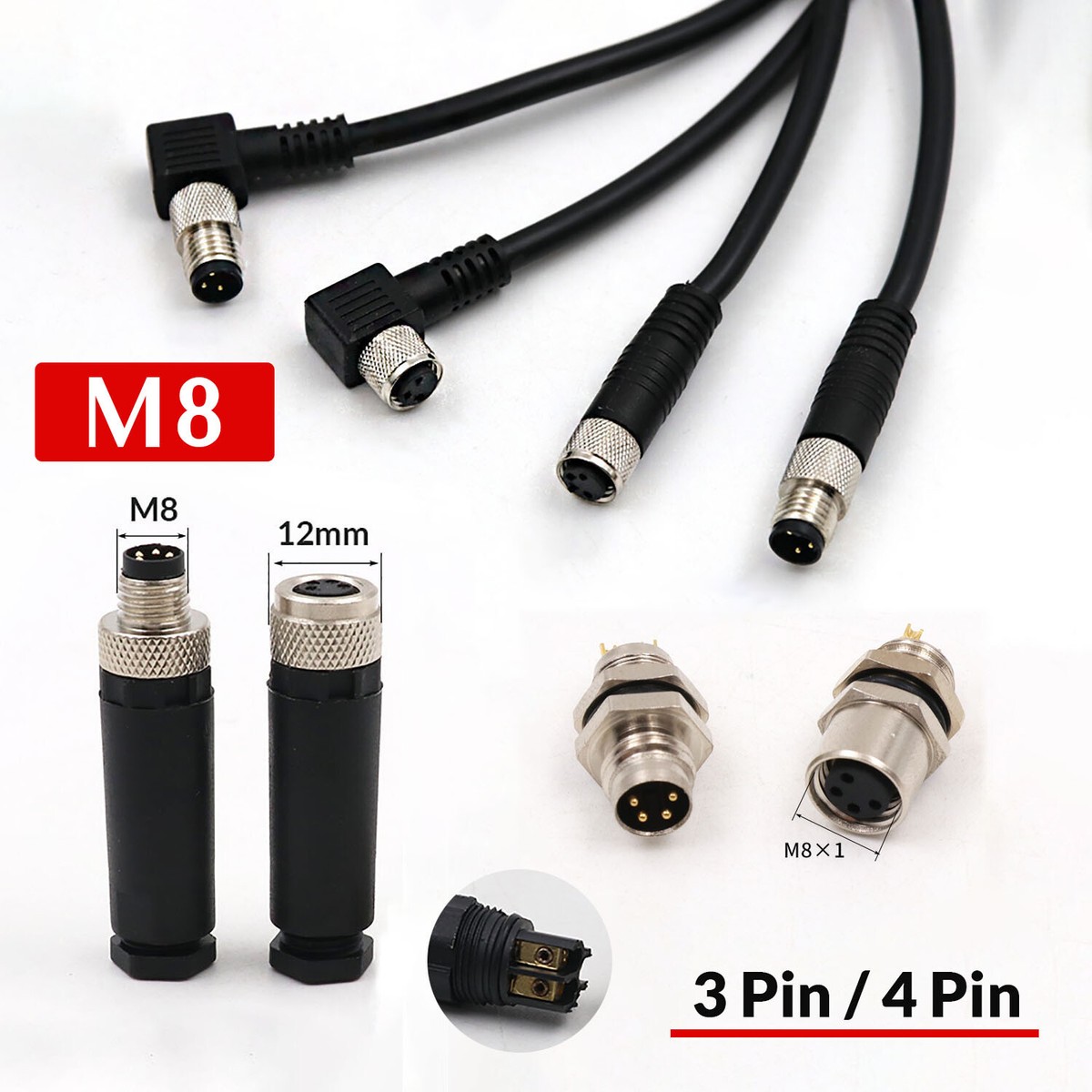 M8 Waterproof Connectors Aviation Plug / Socket Industrial Robot