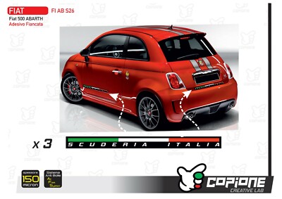 Stickers Adhésifs Stripes Fiat 500 Abarth Pour Côtés – Rouges – Neufs – Fabriqués En Italie