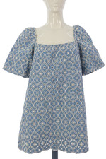 Sezane Dorice Dress Blue Broderie Anglaise Puff Sleeve Summer Boho Romantic 10
