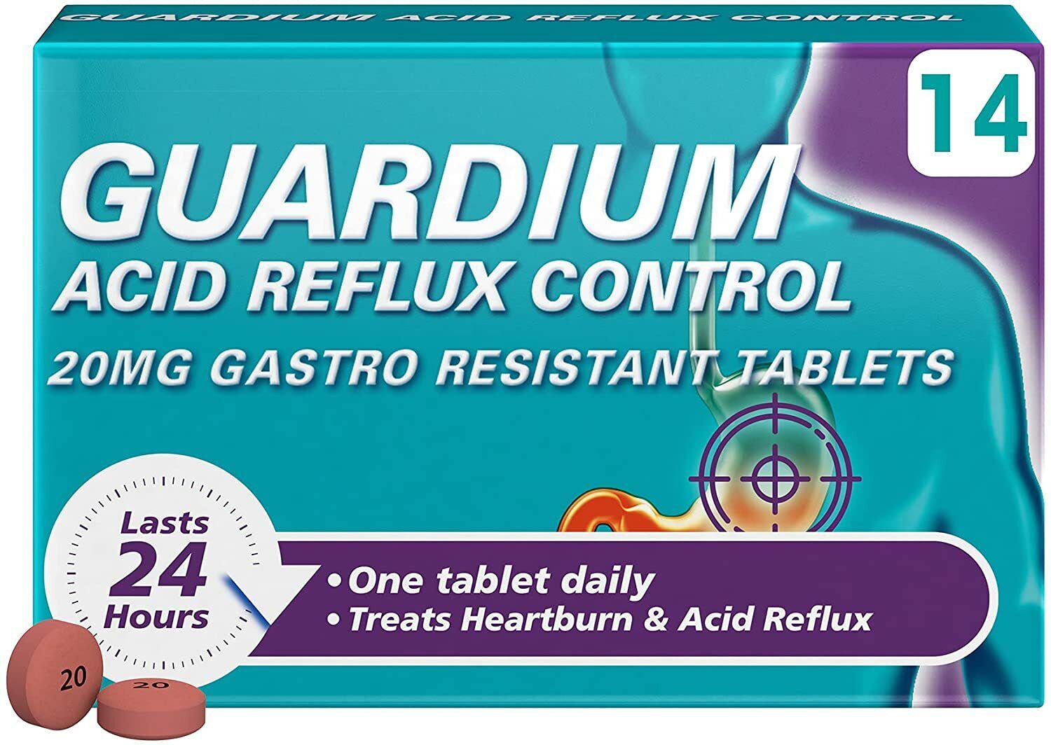 GUARDIUM Tablets Heartburn and Acid Reflux Control by Gaviscon, Pack of 14