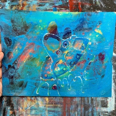 Original Painting Octopus UFO UAP galaxy Art Fun Space Decor spaceship Artettina