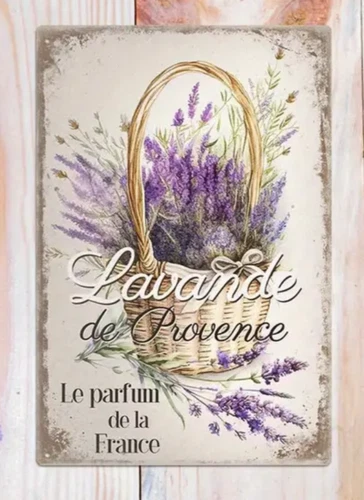 Vintage Metal Sign French Country Floral LAVENDE DE PROVENCE  8 x 12