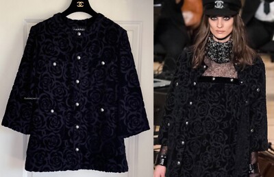 CHANEL 18A HAMBURG BLACK CC LOGO CAMELLIA FANTASY TERRYCLOTH