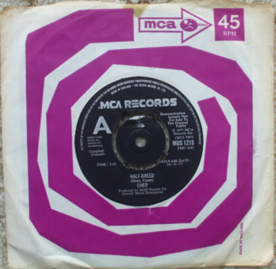 Cher - Half-Breed / Melody - EX- DEMO / PROMO 45 - MCA - MUS 1215