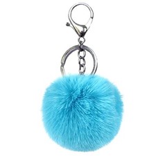 Pom Pom Keychain Artificial Fur Ball Keychains Fluffy Tote Pendant Bright Blue