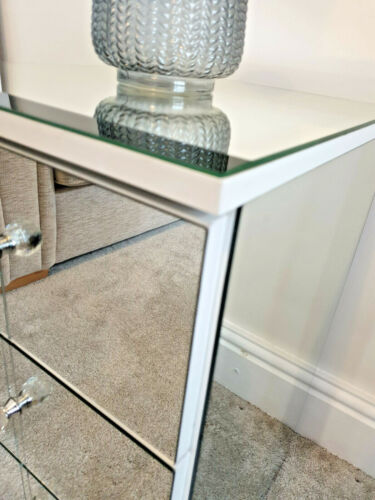 Mirrored Glass Bedside Table Cabinet 3 Drawer Chest Crystal Handles Handmade UK - Picture 5 of 12
