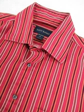 Scott Barber Men's Medium Button Up Long Sleeve Shirt Striped Red Brown
